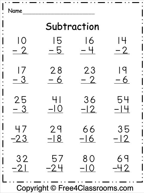 Free Subtraction 2 Digit Worksheet Free4Classrooms Subtraction 