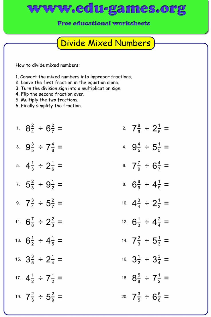 Free Worksheets For Dividing Mixed Numbers Fractions Math Fractions