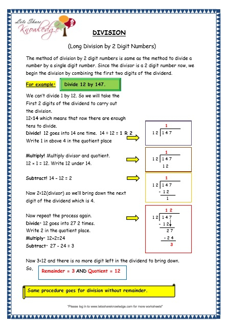 Grade 3 Maths Worksheets Division 6 5 Long Division By 2 Digit 