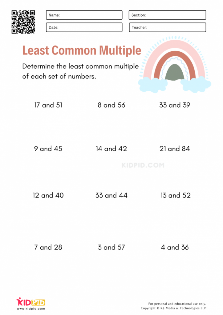 Least Common Multiple Worksheets Kidpid