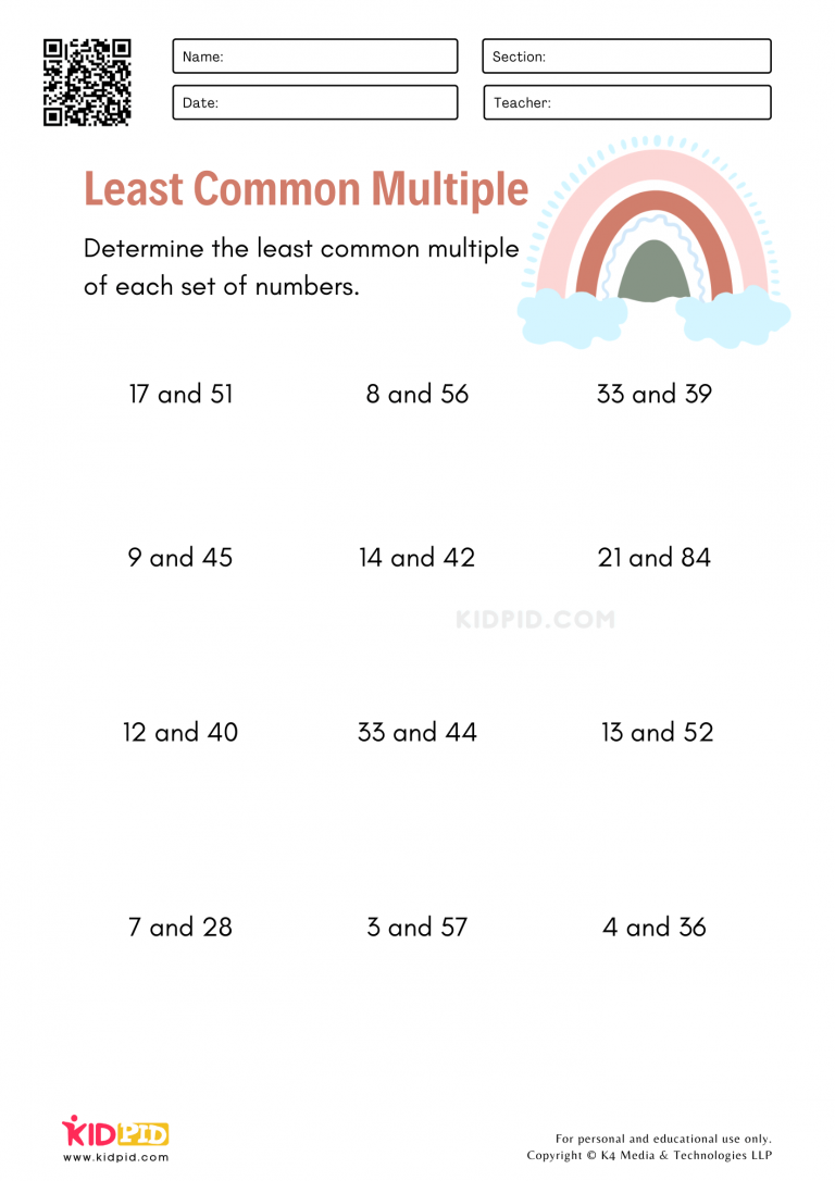 Least Common Multiple Worksheets Kidpid