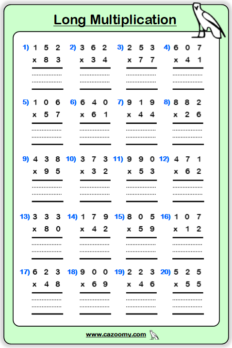 Long Multiplication Worksheet 2 First Grade Math Worksheets Long