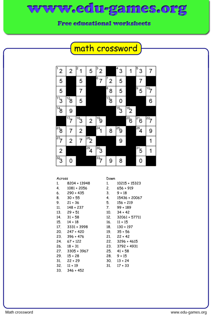 Math crossword png