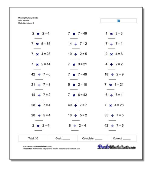 Multiplication And Division Missing Operation Worksheets