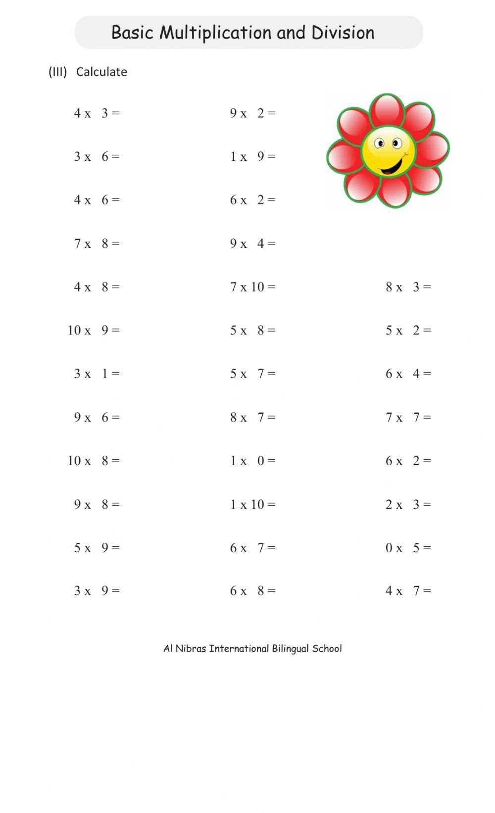 Multiplication Division Facts Review Worksheet