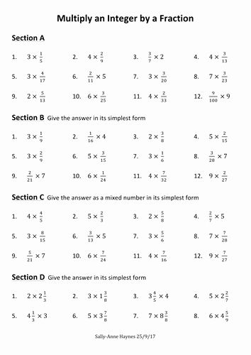 Multiplication Of Integers Worksheet Elegant Multiplying A Fraction By 