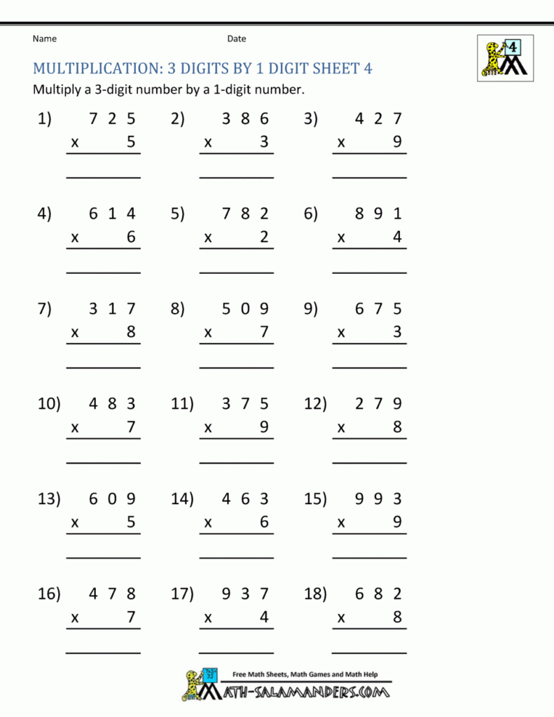 Multiplication Sheet 4th Grade