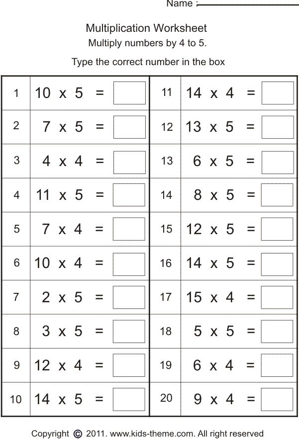 Multiplication Worksheets Multiply Numbers By 4 To 5 Fun Math 