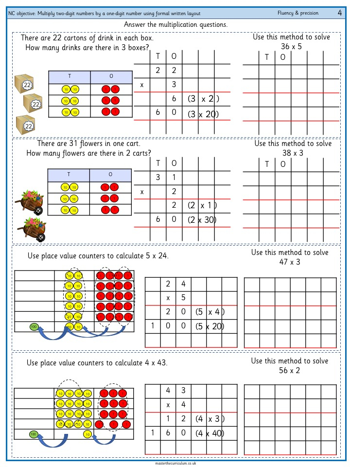 Multiply Two digit And Three digit Numbers By A One digit Number Using