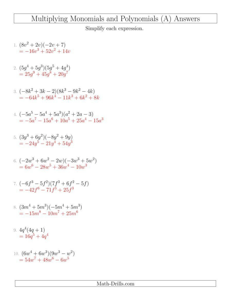 Multiplying Monomials And Binomials Worksheet Answers Worksheet