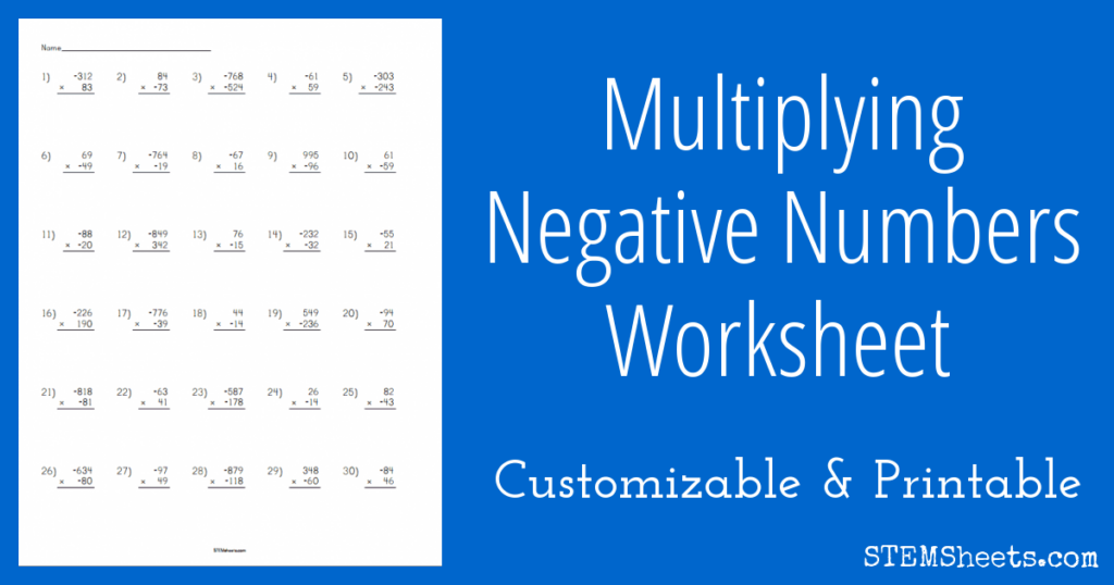 Multiplying Negative Numbers Worksheet STEM Sheets