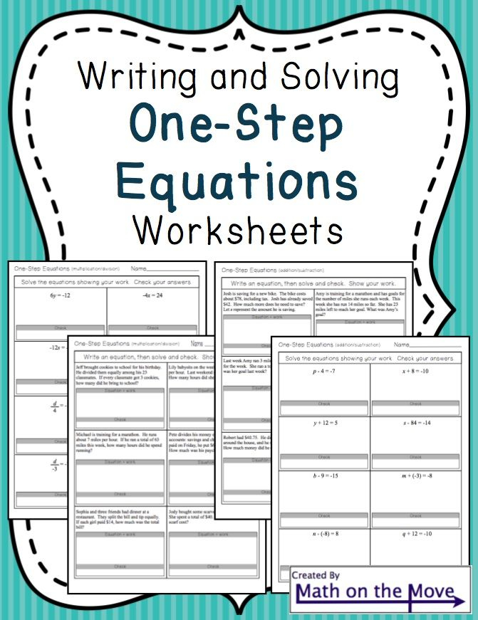 One Step Equations Worksheets including Word Problems One Step