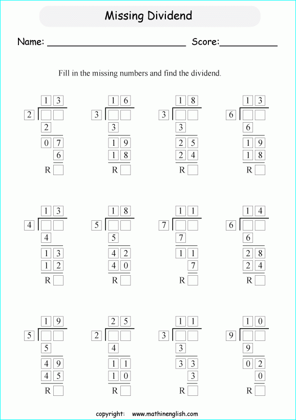 Printable Primary Math Worksheet For Math Grades 1 To 6 Based On The