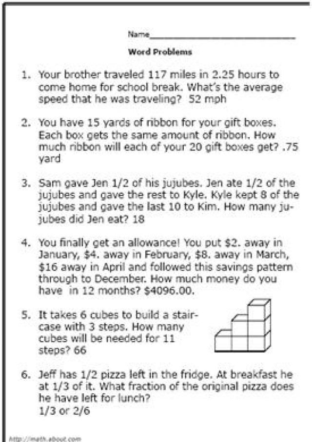 Realistic Math Problems Help 6th graders Solve Real Life Questions