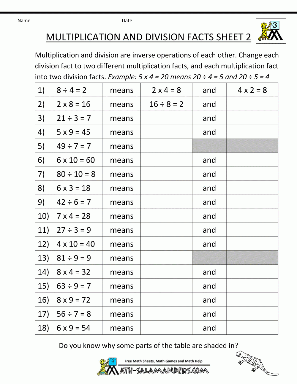 Relate Multiplication And Division Worksheets