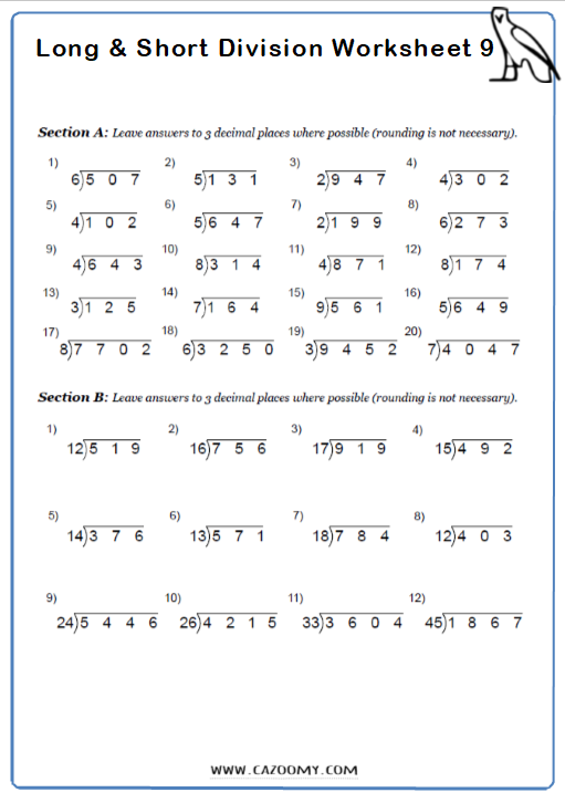 Short Division Worksheets Practice Questions And Answers Cazoomy