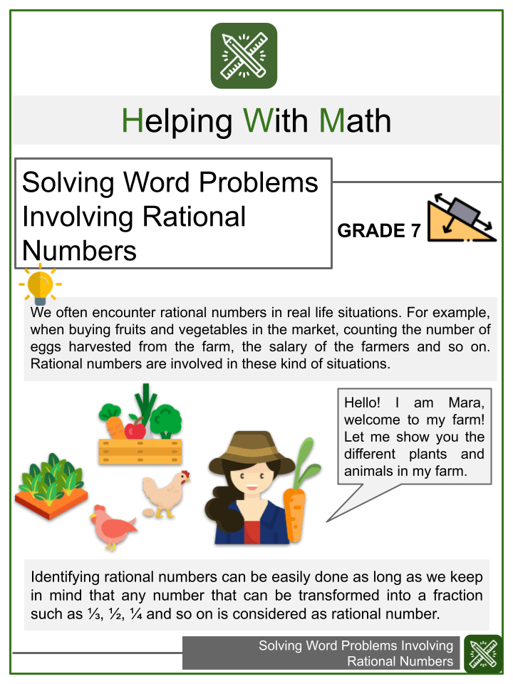 Solving Word Problems Involving Rational Numbers Math Worksheets