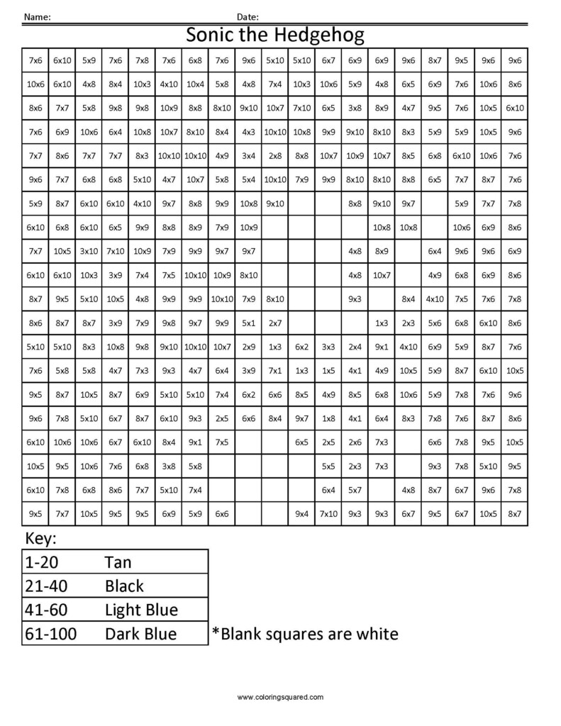 Sonic The Hedgehog Advanced Multiplication Coloring Squared