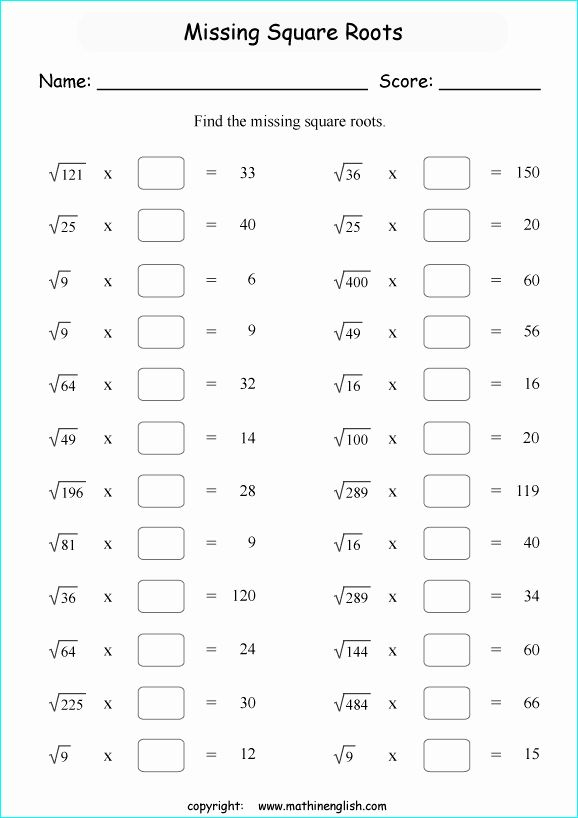 Square Root Worksheet Pdf Beautiful Multiply And Find The Missing