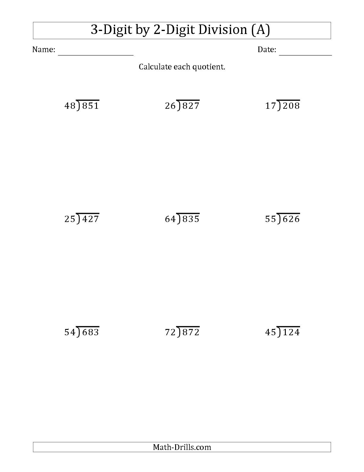 The 3 Digit By 2 Digit Long Division With R With Long Answers Shown