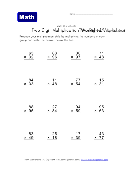 Two Digit Multiplication Worksheet Printable Pdf Download