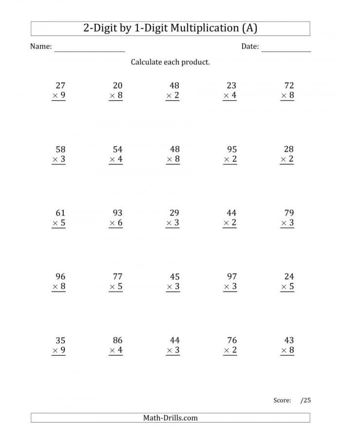 Two Digit Multiplication Worksheets 99Worksheets