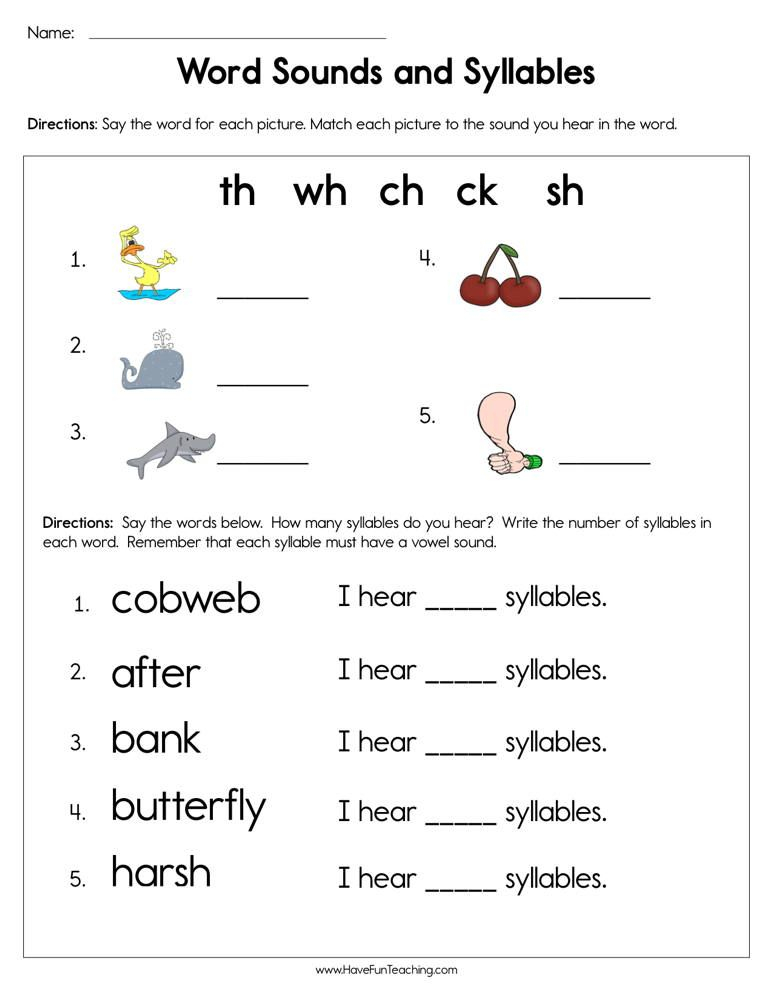 Words Broken Into Syllables For Kindergarten Word Sounds And