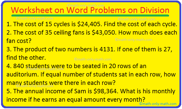 Worksheet On Word Problems On Division Solve Division Problems