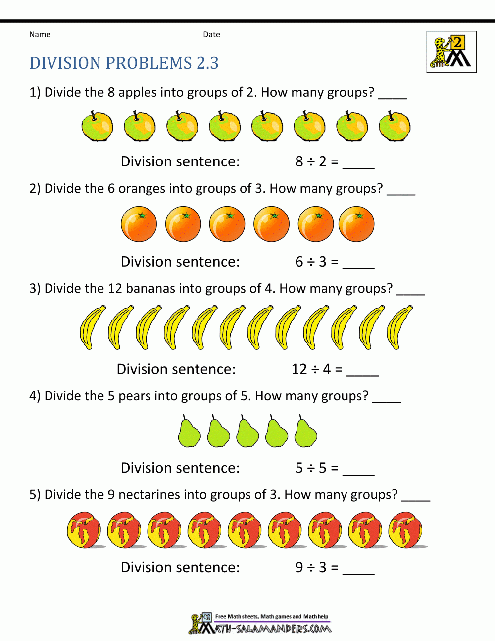 2nd Grade Division Worksheets Division Worksheets Math Division 