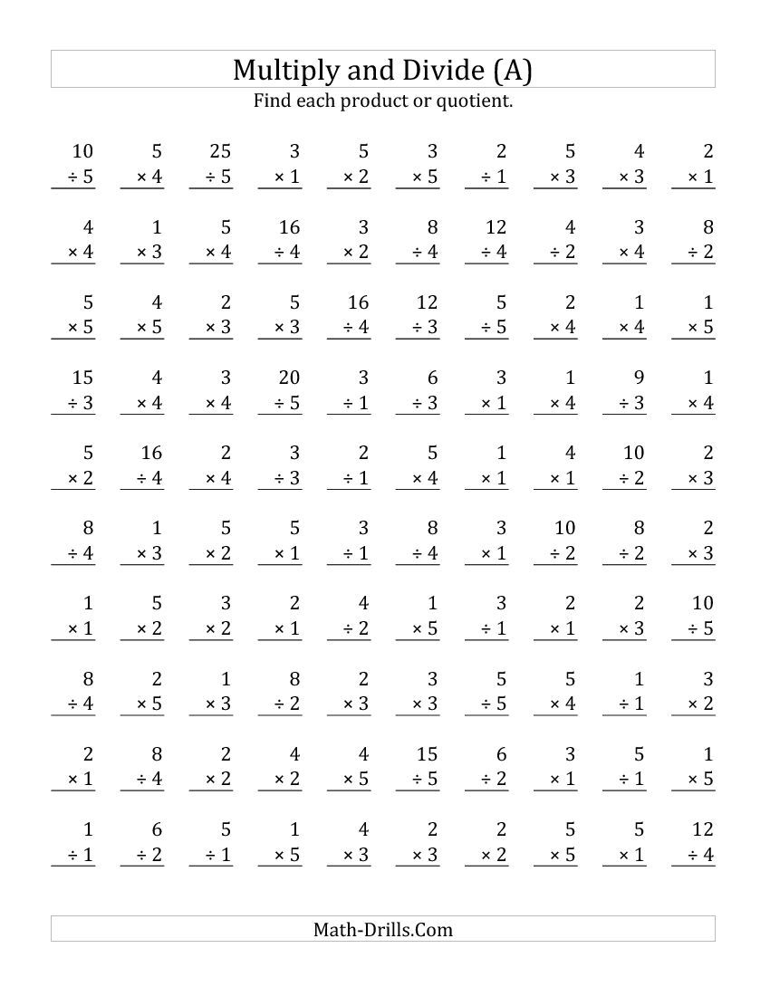 4th Grade Math Worksheets Multiplication And Division Times Tables 