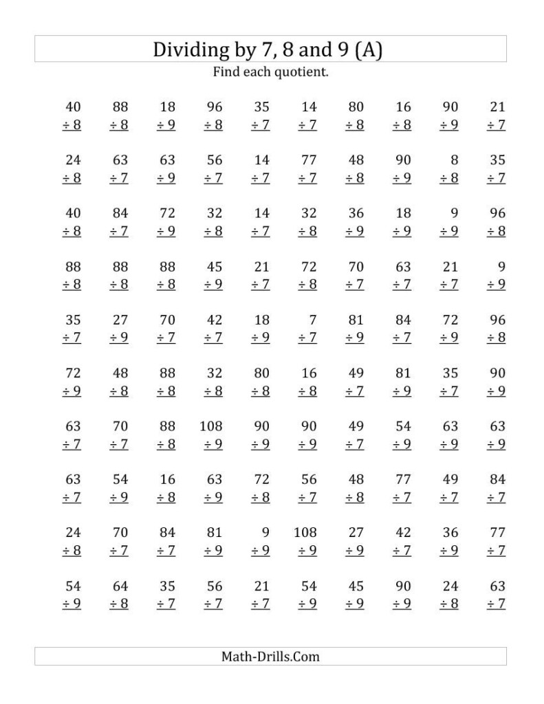 7 8 9 Division Worksheets Division Worksheets Math Worksheets 