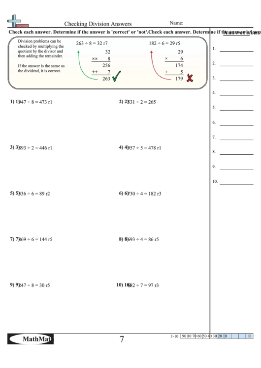 Checking Division Answers Math Worksheet With Answer Key Printable Pdf 