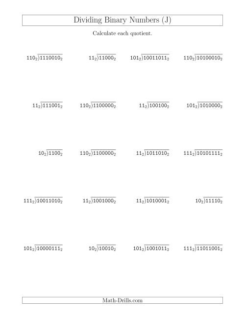 Dividing Binary Numbers Base 2 J 