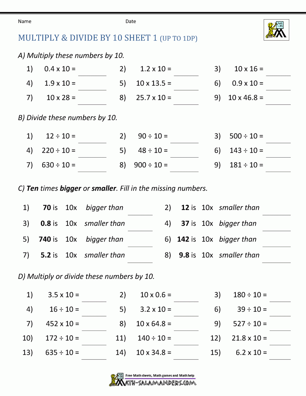 Dividing Decimals Worksheet Pdf