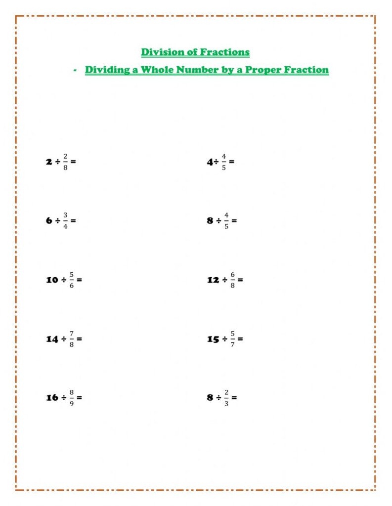 Dividing Fractions By Whole Numbers Worksheet