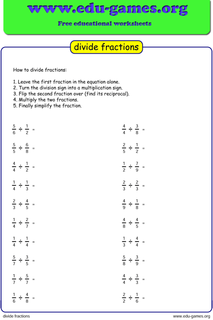 Dividing Fractions Games For 5th Graders Edwin maroun