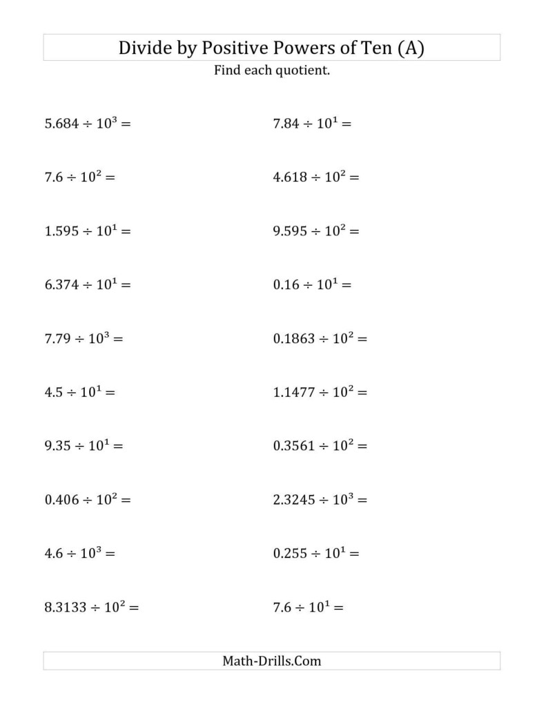 Division Of Powers Worksheets Math Worksheets Dividing Decimals 