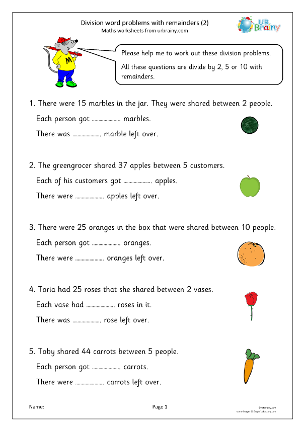 Division Word Problems Worksheets WorkSheet For Pre School