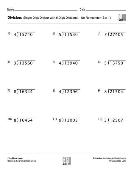 Division Worksheet With Single Digit Divisors Set 1 Homeschool