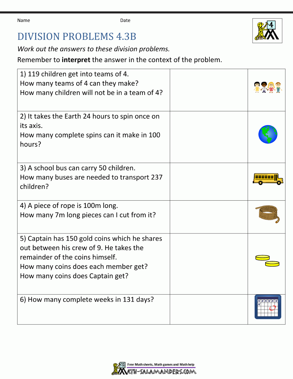 Division Worksheets Grade 4