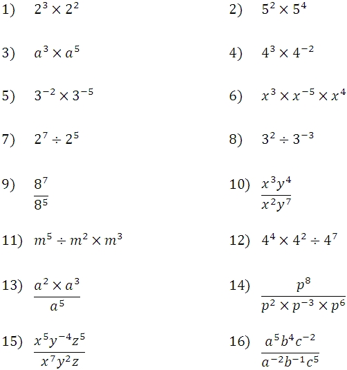 Exponents Multiplying Dividing