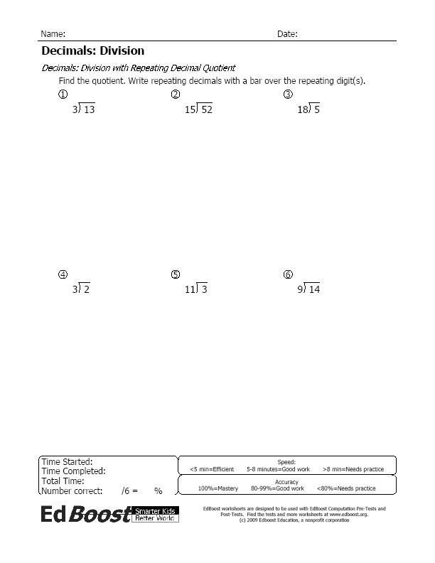 Finding Repeating Decimals Worksheets Worksheets Key