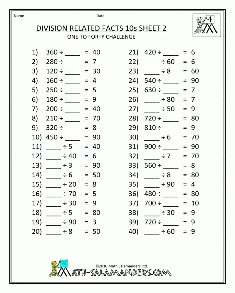 Fourth Grade Division Math Printable Worksheet Edumonitor 15 Best 