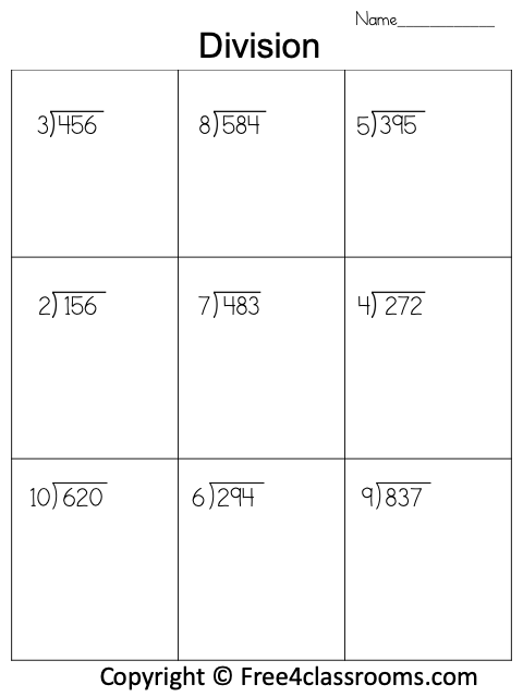 Free Division Worksheet 3 Digit By 1 Digit No Remainder 