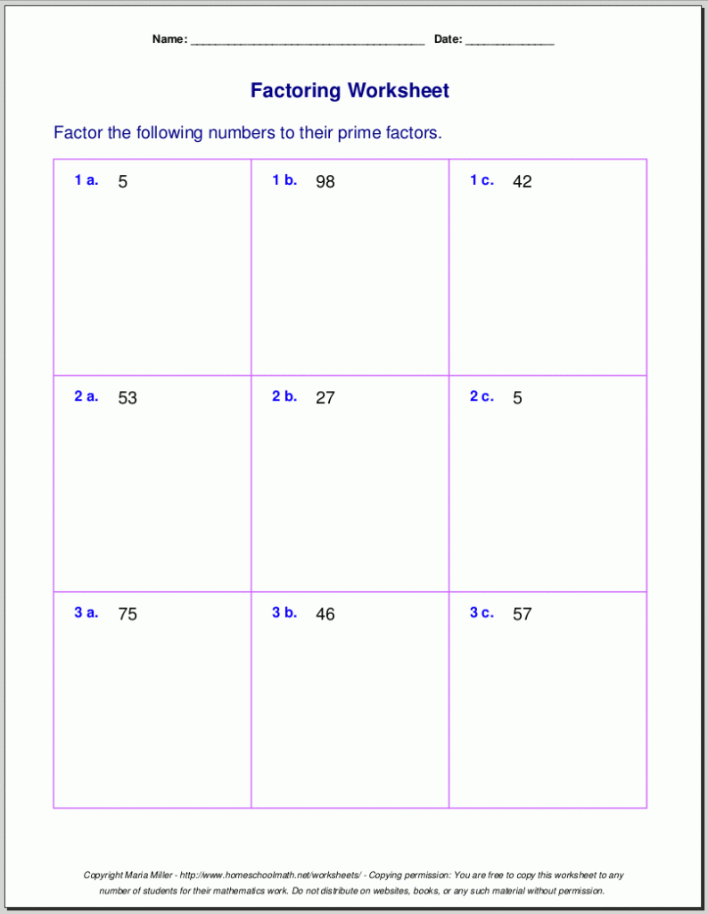 Free Worksheets For Prime Factorization Find Factors Of A Number