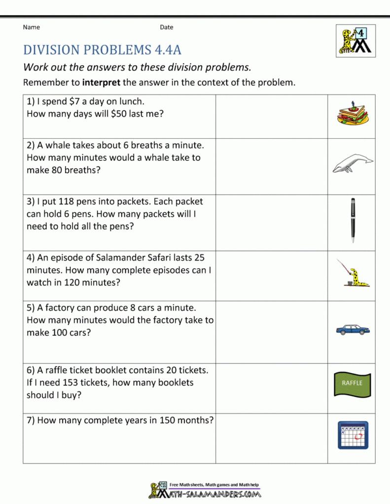 Grade 4 Worksheets Printable Worksheet 4th Grade Math Word Problems 