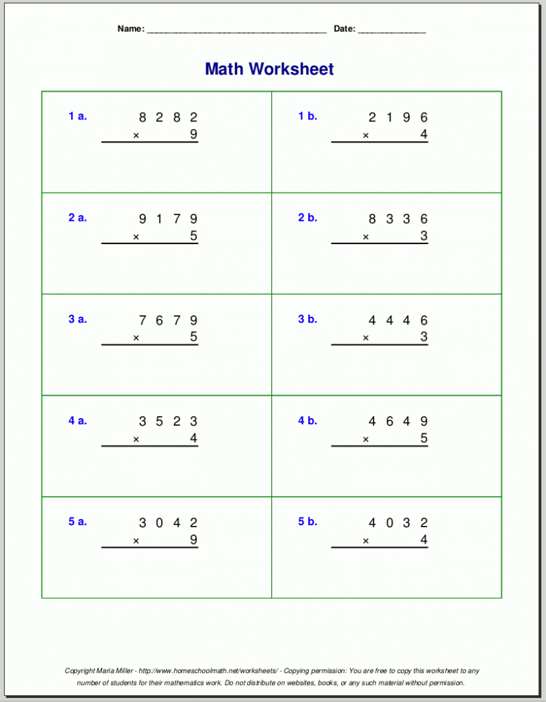 Grade 5 Multiplication Worksheets Multiplication And Division 5th 