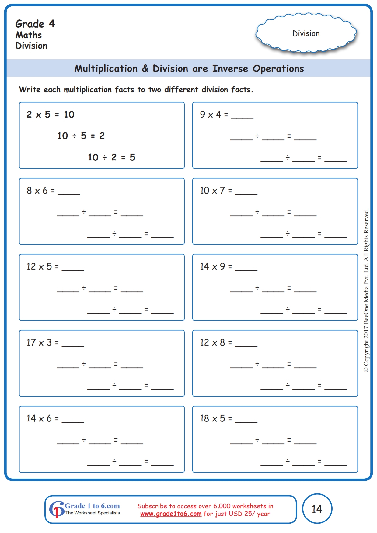 Inverse Operations Multiplication Division www grade1to6