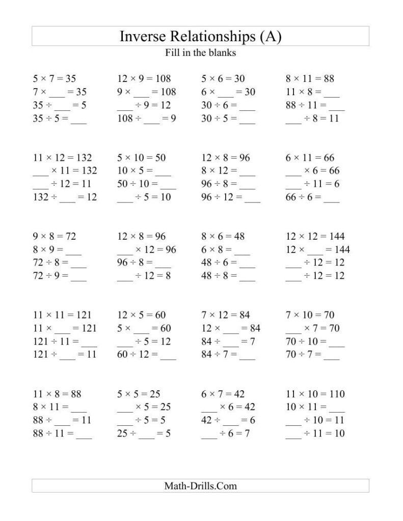 Inverse Relationships Multiplication And Division 5 12 