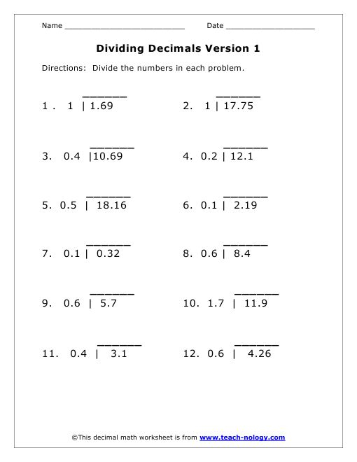 Long Division Decimals 3rd Grade Math Free Printable Division